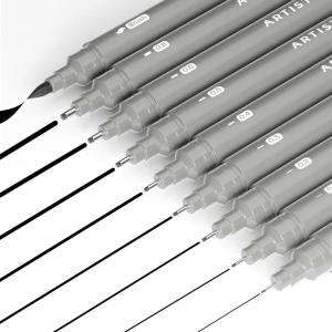 imageARTISTRO Set of 2 Fineliner Pens Black Micro Pens for Drawing Waterproof Archival Ink Ultra Fine Tip Pen for Illustration Technical Pen Sketching Writing Drawing Journaling Pair of Fine Tip9 Pack Different tip