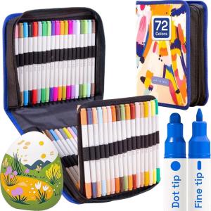 imageARTISTRO 72 Dual Tip Acrylic Paint Markers Acrylic Paint Pens Fabric Markers for Textile Rock Glass Wood Paper Ceramic Canvas DIY Art Supplies Kit for Kids and Adults Dual Tip Dot  Fine 72