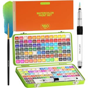imageARTISTRO Metallic Watercolor Paint Set 12 Colors Travel Watercolor with Metallic Watercolor Paints Water Color Paint Sets for Kids Mini Water Colors Paint Adult Set for Beginners and AmateursPaint Set 160