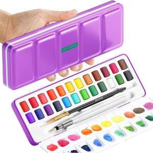 imageARTISTRO Metallic Watercolor Paint Set 12 Colors Travel Watercolor with Metallic Watercolor Paints Water Color Paint Sets for Kids Mini Water Colors Paint Adult Set for Beginners and AmateursWatercolor Portable Travel 24