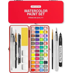 imageARTISTRO Metallic Watercolor Paint Set 12 Colors Travel Watercolor with Metallic Watercolor Paints Water Color Paint Sets for Kids Mini Water Colors Paint Adult Set for Beginners and Amateurs48 pcs Portable Travel Red