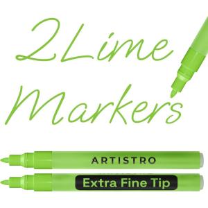 imageARTISTRO 2 Light Green Acrylic Paint Markers  07mm Lime Extra FineTip Paint Pens  Perfect for Crafting Art Projects ampamp More