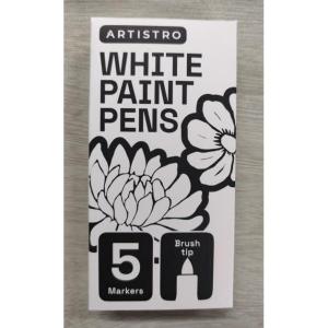 imageARTISTRO 5 White Acrylic Paint Markers  Brush Tip Paint Pens with Automatic Ink Control System for Rock Egg Wood Fabric Glass  Perfect for Crafting Art Projects ampamp More