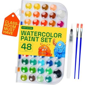 imageARTISTRO Washable Watercolor Paint Set 48 Colors with 2 brushes Refillable Water Brush Pen and Palette Water Color Paint Set for Kids Adults Beginner Artists 1 Pack1 Pack