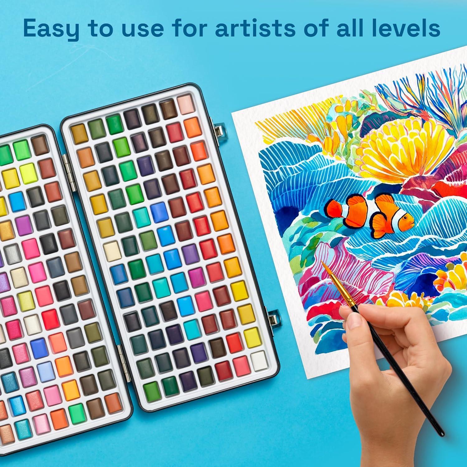 imageARTISTRO 168 Watercolor Paint Set Vivid Colors in Portable Box Palette set Perfect Travel Watercolor Set for Artists Amateur Hobbyists and Painting