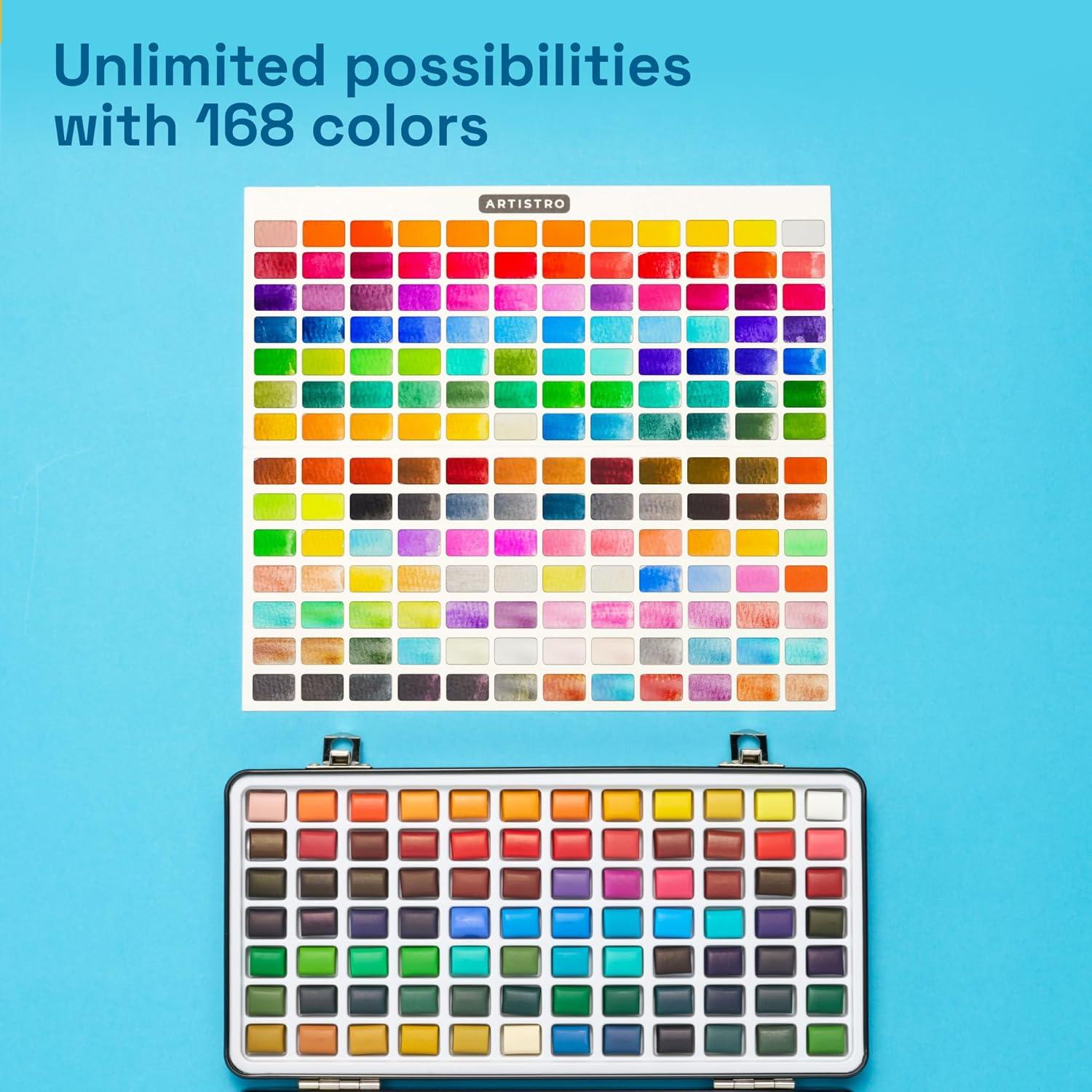 imageARTISTRO 168 Watercolor Paint Set Vivid Colors in Portable Box Palette set Perfect Travel Watercolor Set for Artists Amateur Hobbyists and Painting