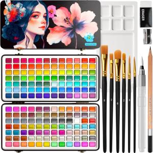 imageARTISTRO 168 Watercolor Paint Set Vivid Colors in Portable Box Palette set Perfect Travel Watercolor Set for Artists Amateur Hobbyists and Painting