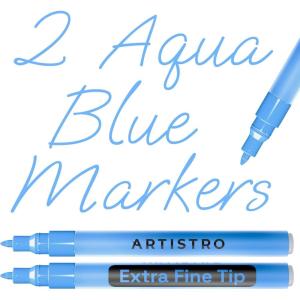 imageARTISTRO 2 Light Blue Acrylic Paint Markers  07mm Aqua Extra FineTip Paint Pens  Perfect for Crafting Art Projects ampamp More