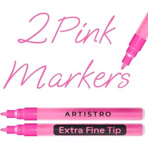 imageARTISTRO 2 Pink Acrylic Paint Markers  07mm Extra FineTip Paint Pens  Perfect for Crafting Art Projects ampamp More