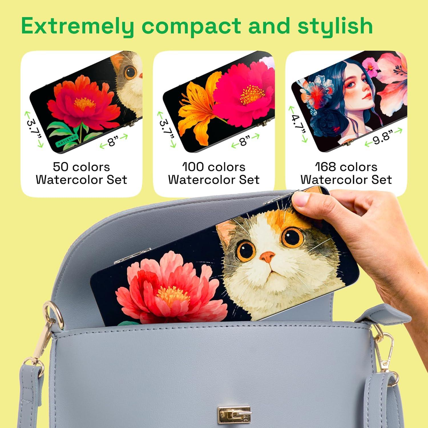 imageARTISTRO 50 Watercolor Paint Set Vivid Colors in Portable Box Palette set Perfect Travel Watercolor Set for Artists Amateur Hobbyists and Painting50 Watercolor Paint Set