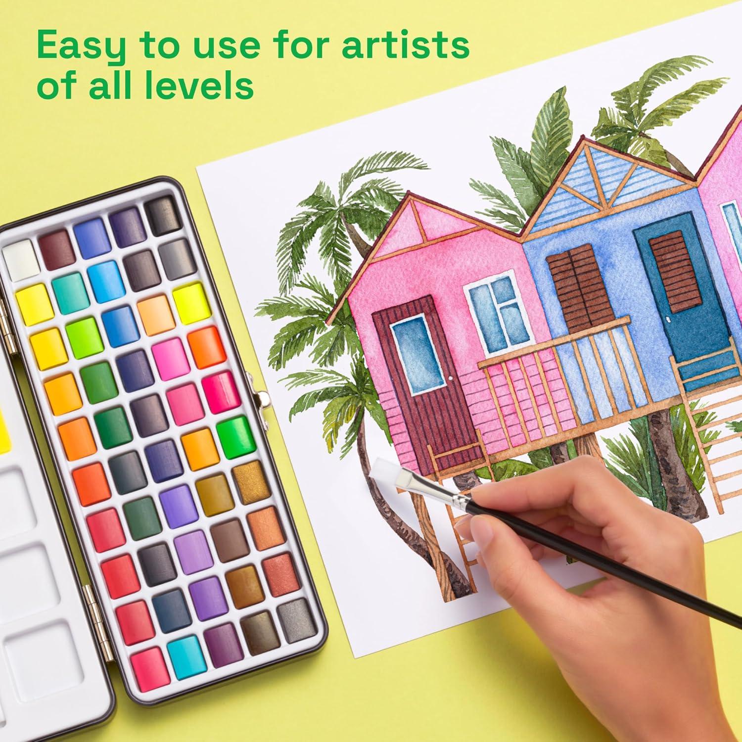 imageARTISTRO 50 Watercolor Paint Set Vivid Colors in Portable Box Palette set Perfect Travel Watercolor Set for Artists Amateur Hobbyists and Painting50 Watercolor Paint Set