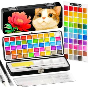 imageARTISTRO 50 Watercolor Paint Set Vivid Colors in Portable Box Palette set Perfect Travel Watercolor Set for Artists Amateur Hobbyists and Painting50 Watercolor Paint Set