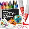 imageARTISTRO 5 White Dual Tip Brush  Fine Acrylic Paint Markers  Easy for All Ages ampamp Levels Paint Pens for Fabric Rock Glass DIY  Halloween Pumpkin Painting Kit Art Supplies Christmas Gift24