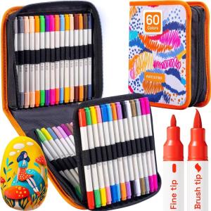 imageARTISTRO 5 White Dual Tip Brush  Fine Acrylic Paint Markers  Easy for All Ages ampamp Levels Paint Pens for Fabric Rock Glass DIY  Halloween Pumpkin Painting Kit Art Supplies Christmas Gift60