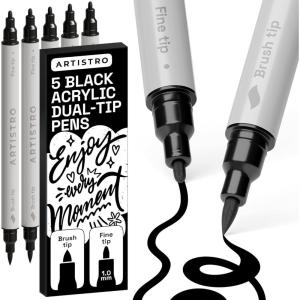 imageARTISTRO 5 White Dual Tip Brush  Fine Acrylic Paint Markers  Easy for All Ages ampamp Levels Paint Pens for Fabric Rock Glass DIY  Halloween Pumpkin Painting Kit Art Supplies Christmas Gift5