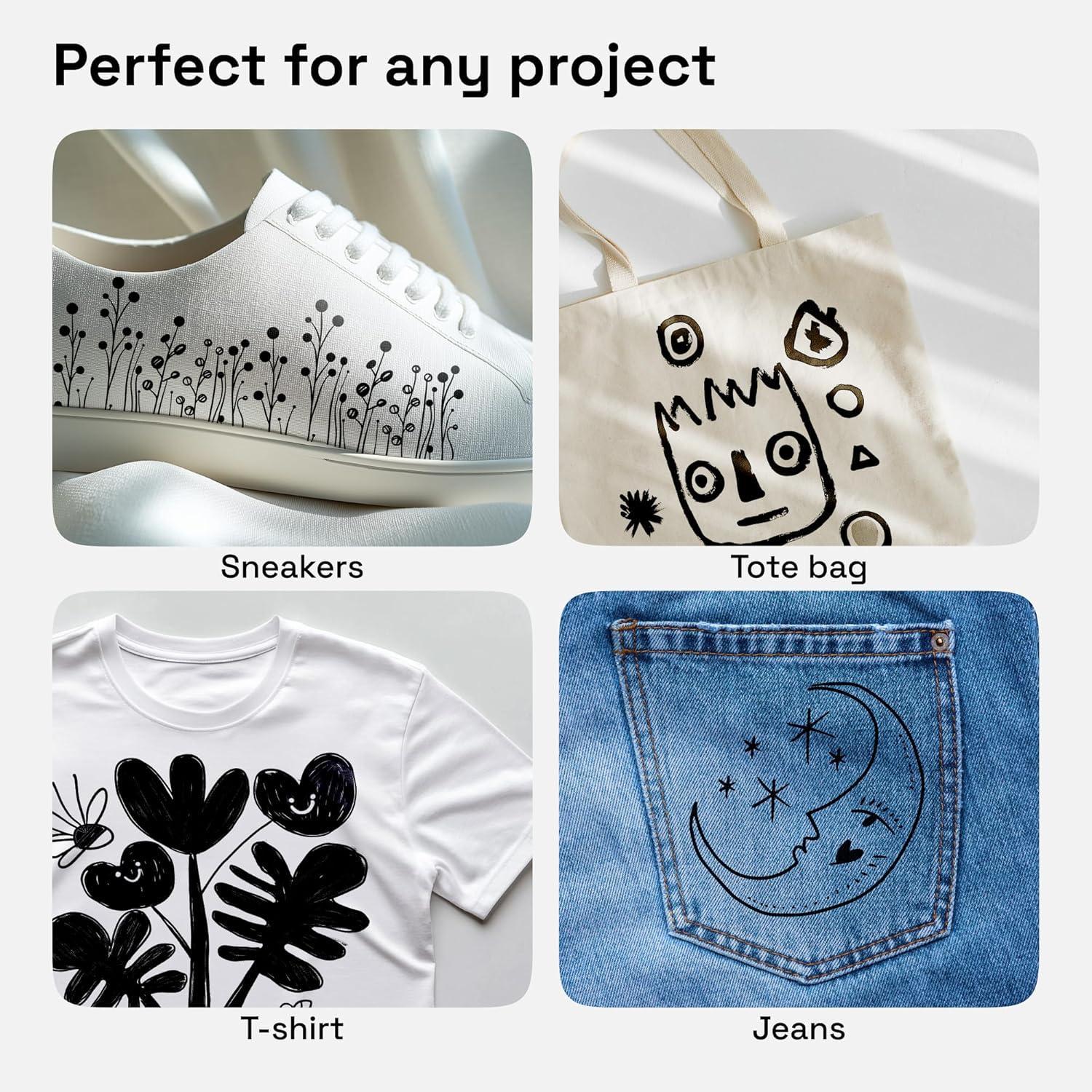 imageARTISTRO 5 Black DualTip Fabric Markers  Fabric Decorating Kit  Permanent for Clothes  No Bleed Pens for TShirts Bags Textile Canvas and More Brush Tip and Fine Tip