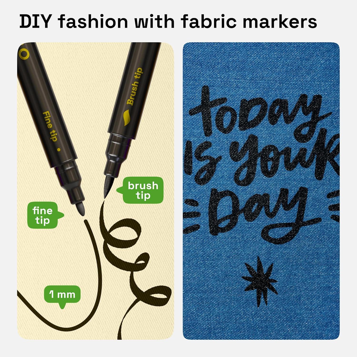 imageARTISTRO 5 Black DualTip Fabric Markers  Fabric Decorating Kit  Permanent for Clothes  No Bleed Pens for TShirts Bags Textile Canvas and More Brush Tip and Fine Tip