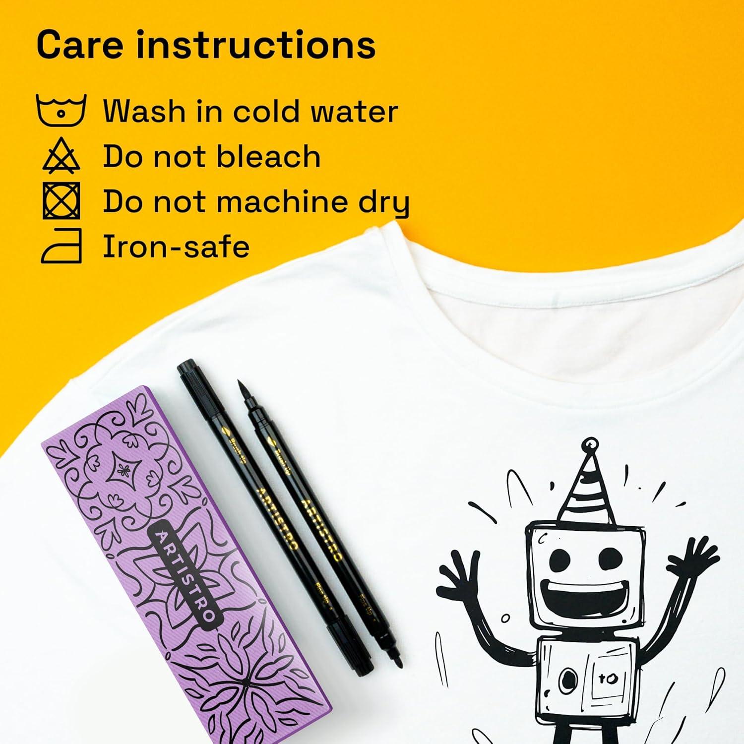 imageARTISTRO 5 Black DualTip Fabric Markers  Fabric Decorating Kit  Permanent for Clothes  No Bleed Pens for TShirts Bags Textile Canvas and More Brush Tip and Fine Tip