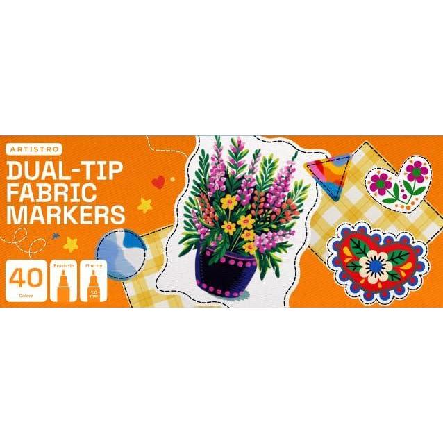 imageARTISTRO 36 DualTip Fabric Markers  Fabric Decorating Kit  Permanent for Clothes  No Bleed Pens for TShirts Bags Textile Canvas and More Brush Tip and Fine Tip