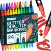 imageARTISTRO 24 Sparkly Glitter DualTip Paint Pens  Dazzling Markers with Acrylic Ink for Rock Ceramic Wood Fabric ampamp More  Brush  Chisel Tips
