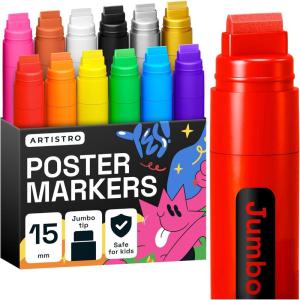 imageARTISTRO 12 HighImpact Jumbo Markers  Acrylic Paint Pens with 15mm Wide Tip for Murals Tagging Posters ampamp More