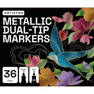imageARTISTRO 36 Metallic DualTip Acrylic Paint Markers for Rock Canvas Glass Wood ampamp More Fine  Brush Tips