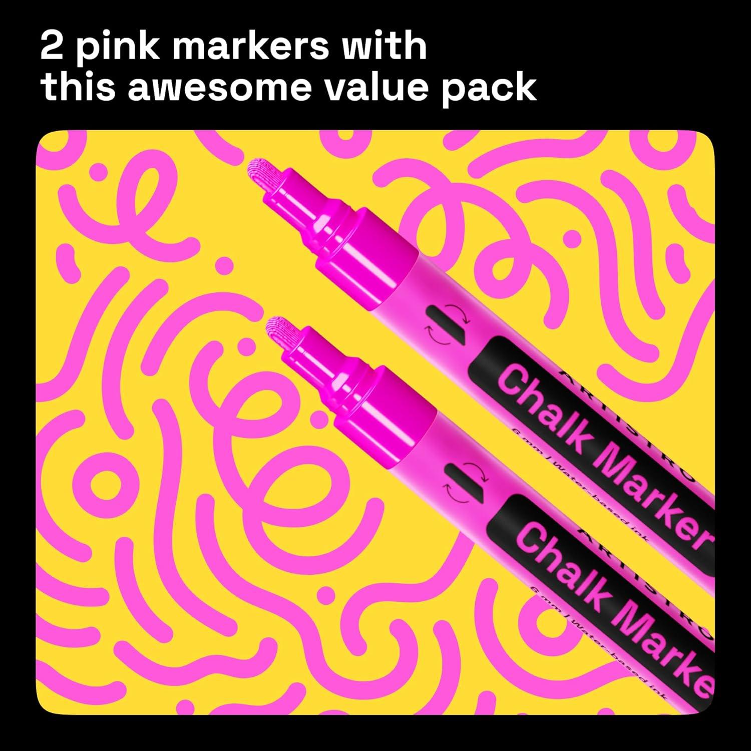 imageARTISTRO 2 Pink Neon Chalk Markers  Erasable Chalk Pens with 6mm Reversible Tip for Blackboard Chalkboard Car Window Glass  Liquid Chalk Markers Ideal China Marker Restaurants ampamp Bistro