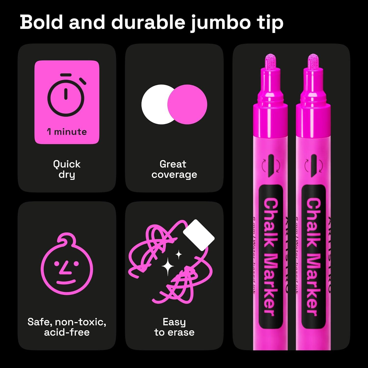 imageARTISTRO 2 Pink Neon Chalk Markers  Erasable Chalk Pens with 6mm Reversible Tip for Blackboard Chalkboard Car Window Glass  Liquid Chalk Markers Ideal China Marker Restaurants ampamp Bistro