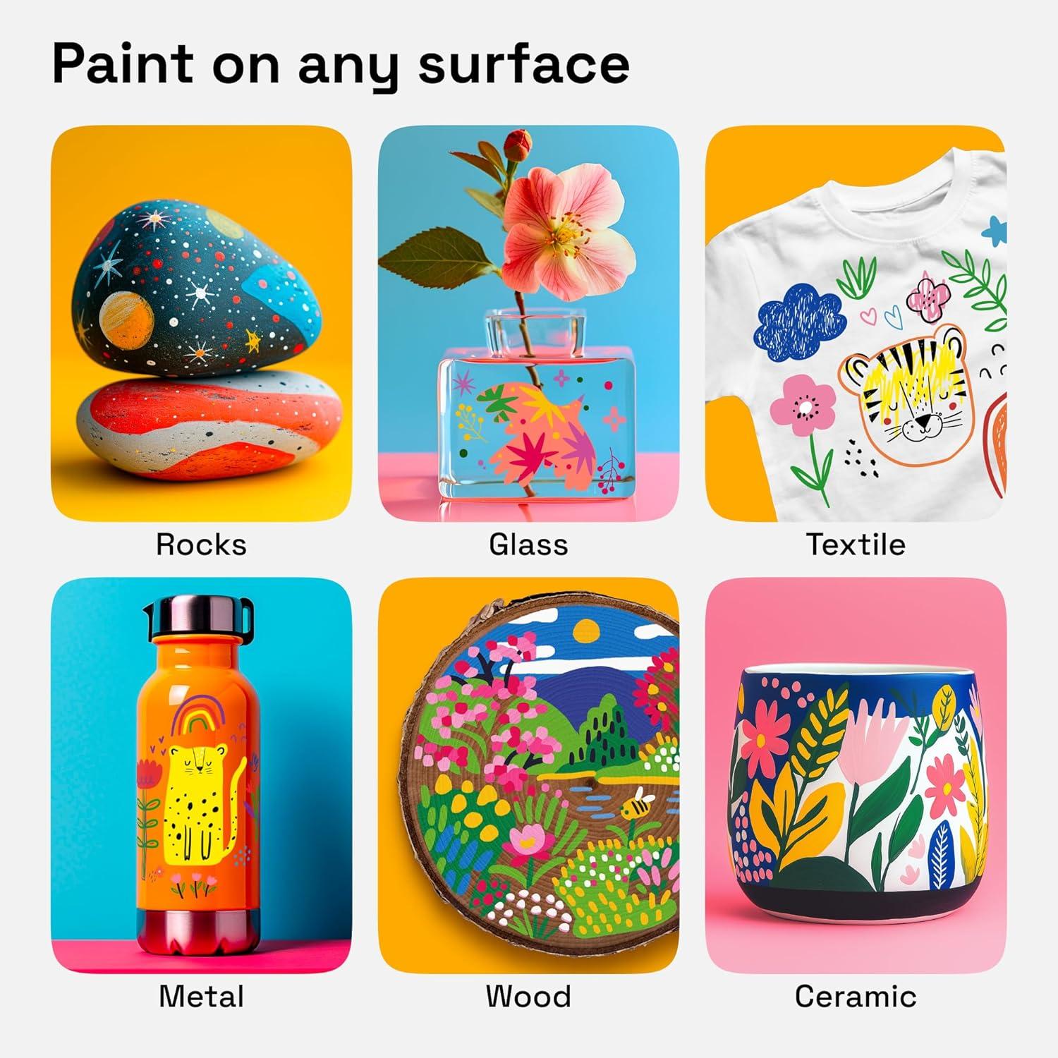 imageARTISTRO 48 Colors Acrylic Paint Pens Dual Tip Art Set Fine 1mm  Dot 5mm for Fabric Canvas Rock Glass Wood Paper DIY for Kids and Adults