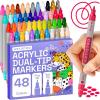 imageARTISTRO 48 Colors Acrylic Paint Pens Dual Tip Art Set Fine 1mm  Dot 5mm for Fabric Canvas Rock Glass Wood Paper DIY for Kids and Adults