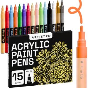 imageARTISTRO 15 Acrylic Paint Markers for Fabric Rocks Paper Wood Canvas Glass DIY  Safe for Kids Dual Tip Acrylic Paint Pens Fine Tip 12