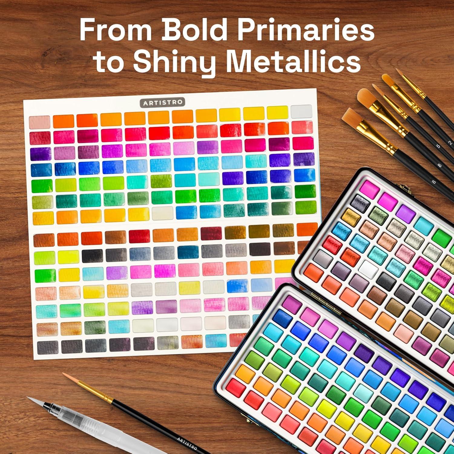 imageARTISTRO Deluxe Watercolor Paint Set with 168 Colors  Vivid Colors in a Portable Box  Travel Watercolor Set with Complete Palette