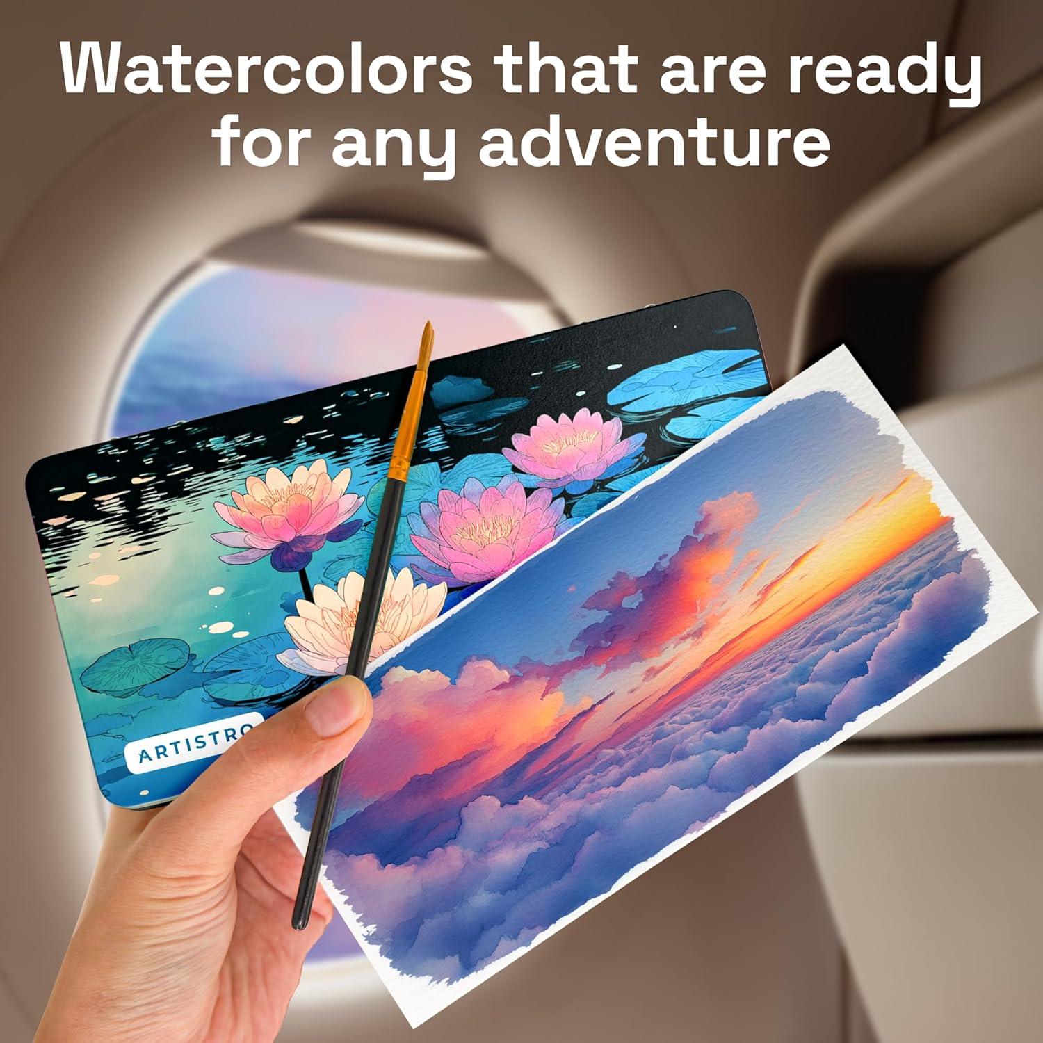 imageARTISTRO Deluxe Watercolor Paint Set with 168 Colors  Vivid Colors in a Portable Box  Travel Watercolor Set with Complete Palette
