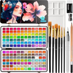 imageARTISTRO Deluxe Watercolor Paint Set with 168 Colors  Vivid Colors in a Portable Box  Travel Watercolor Set with Complete Palette