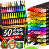 imageARTISTRO 50 Dual Tip Acrylic Paint Markers Paint Pens Drawing Markers for Textile Rock Glass Wood Paper Ceramic Canvas DIY  Art Supplies Kit for Kids and Adults Brush  Fine
