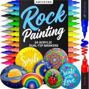 imageARTISTRO 24 Rock Acrylic Paint Markers  Paint Pens with Brush  Fine DualTip Combo