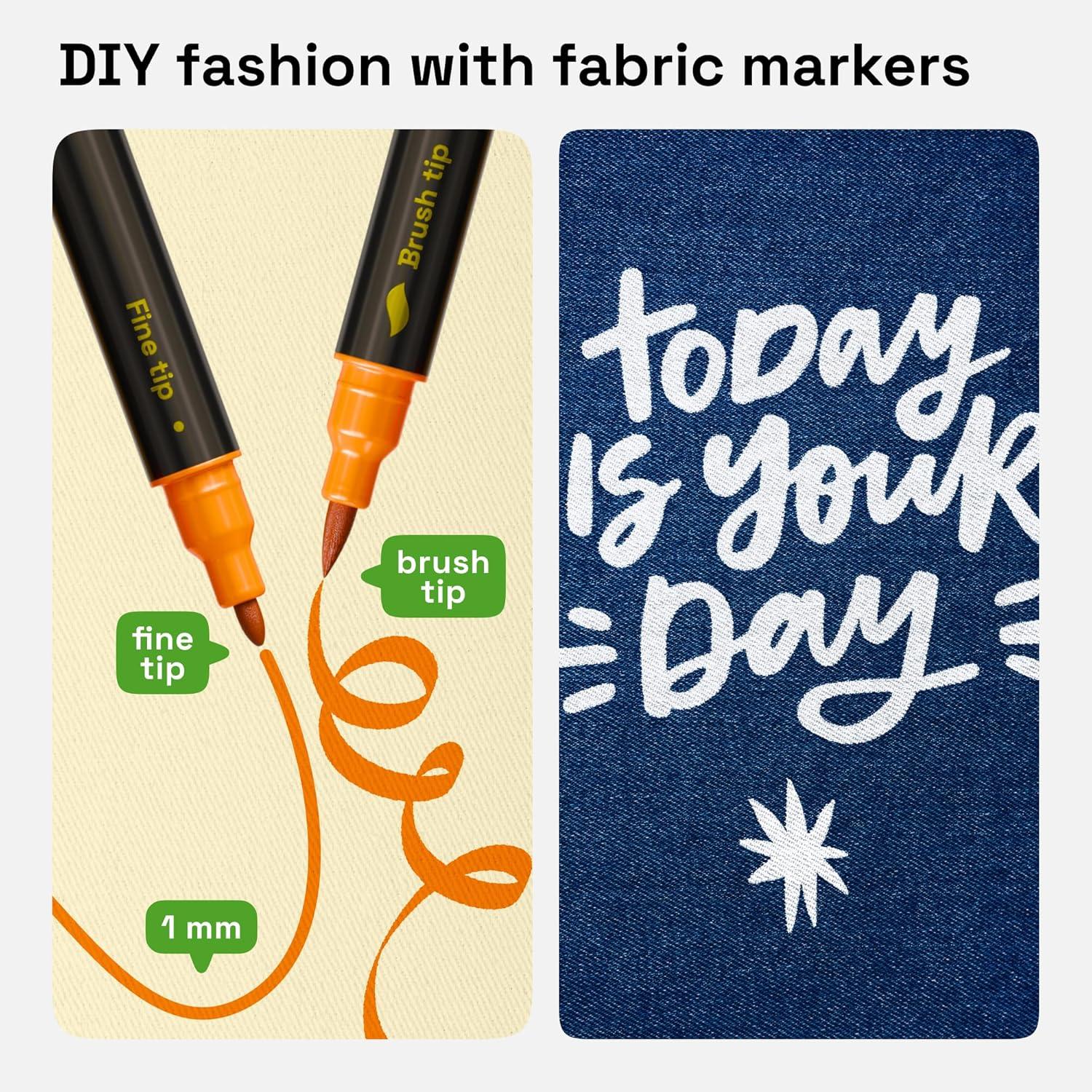 imageARTISTRO 2 White DualTip Fabric Markers  Fabric Decorating Kit  Permanent for Clothes  Acrylic Paint Pens for Sneakers Bags Shoes Textile Canvas Sewing Craft DIY  Brush and Fine Tip48