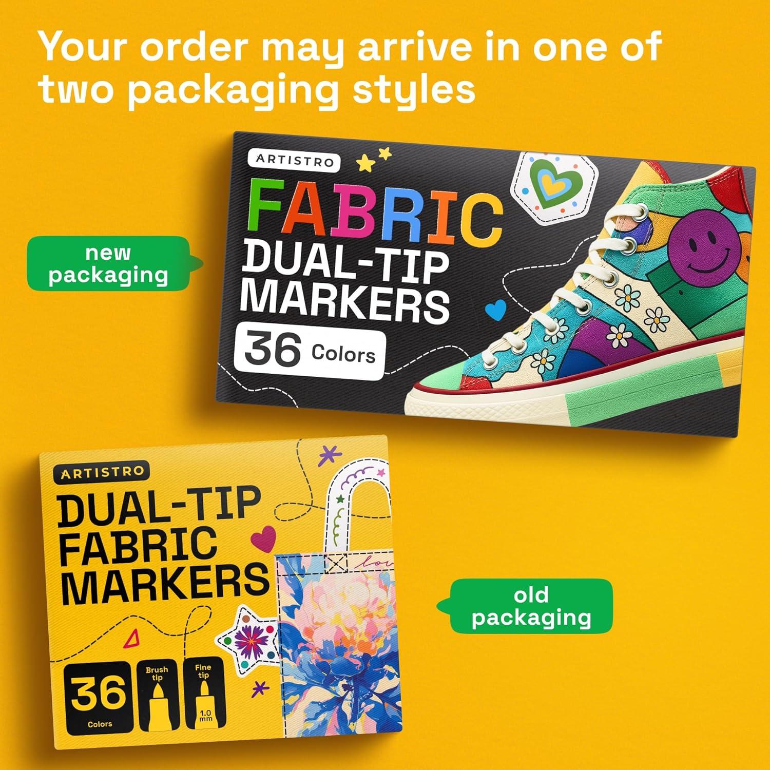 imageARTISTRO 2 White DualTip Fabric Markers  Fabric Decorating Kit  Permanent for Clothes  Acrylic Paint Pens for Sneakers Bags Shoes Textile Canvas Sewing Craft DIY  Brush and Fine Tip36
