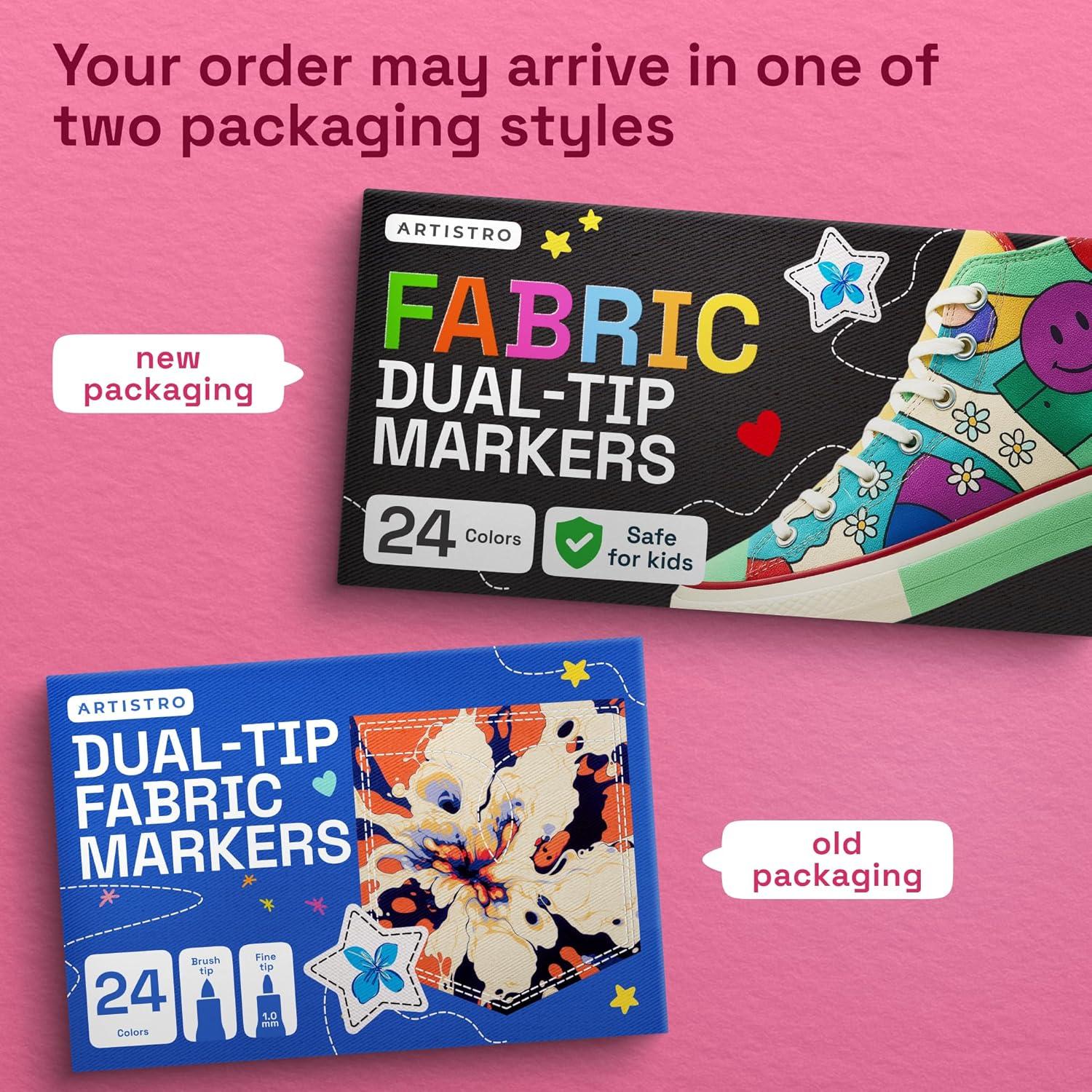 imageARTISTRO 2 White DualTip Fabric Markers  Fabric Decorating Kit  Permanent for Clothes  Acrylic Paint Pens for Sneakers Bags Shoes Textile Canvas Sewing Craft DIY  Brush and Fine Tip24
