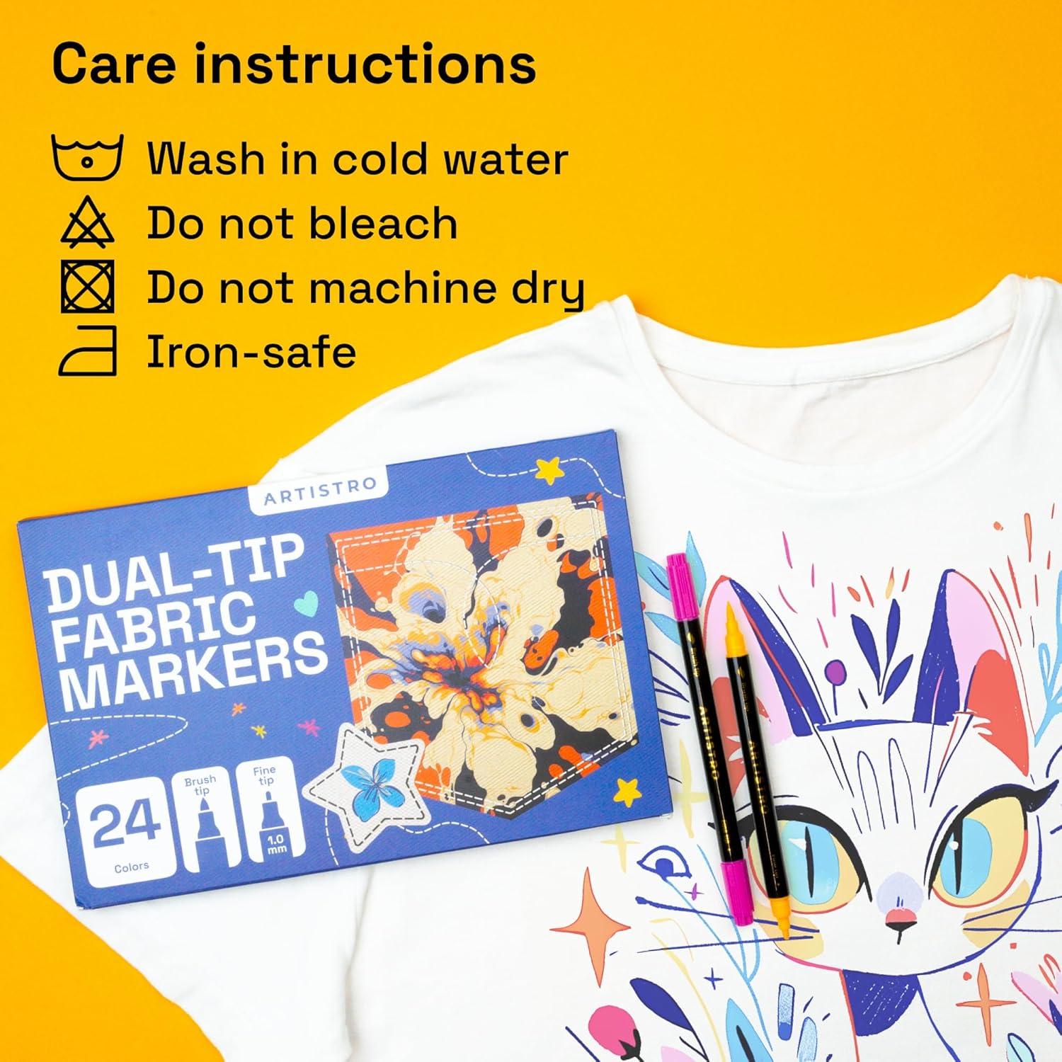 imageARTISTRO 2 White DualTip Fabric Markers  Fabric Decorating Kit  Permanent for Clothes  Acrylic Paint Pens for Sneakers Bags Shoes Textile Canvas Sewing Craft DIY  Brush and Fine Tip24