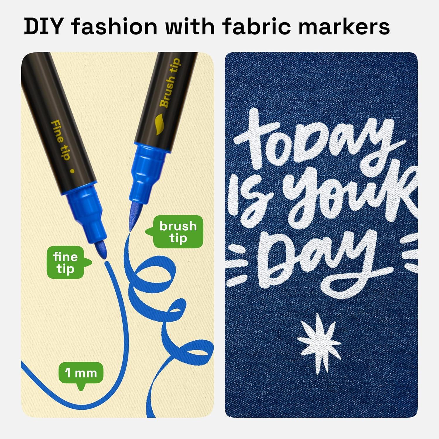 imageARTISTRO 2 White DualTip Fabric Markers  Fabric Decorating Kit  Permanent for Clothes  Acrylic Paint Pens for Sneakers Bags Shoes Textile Canvas Sewing Craft DIY  Brush and Fine Tip72