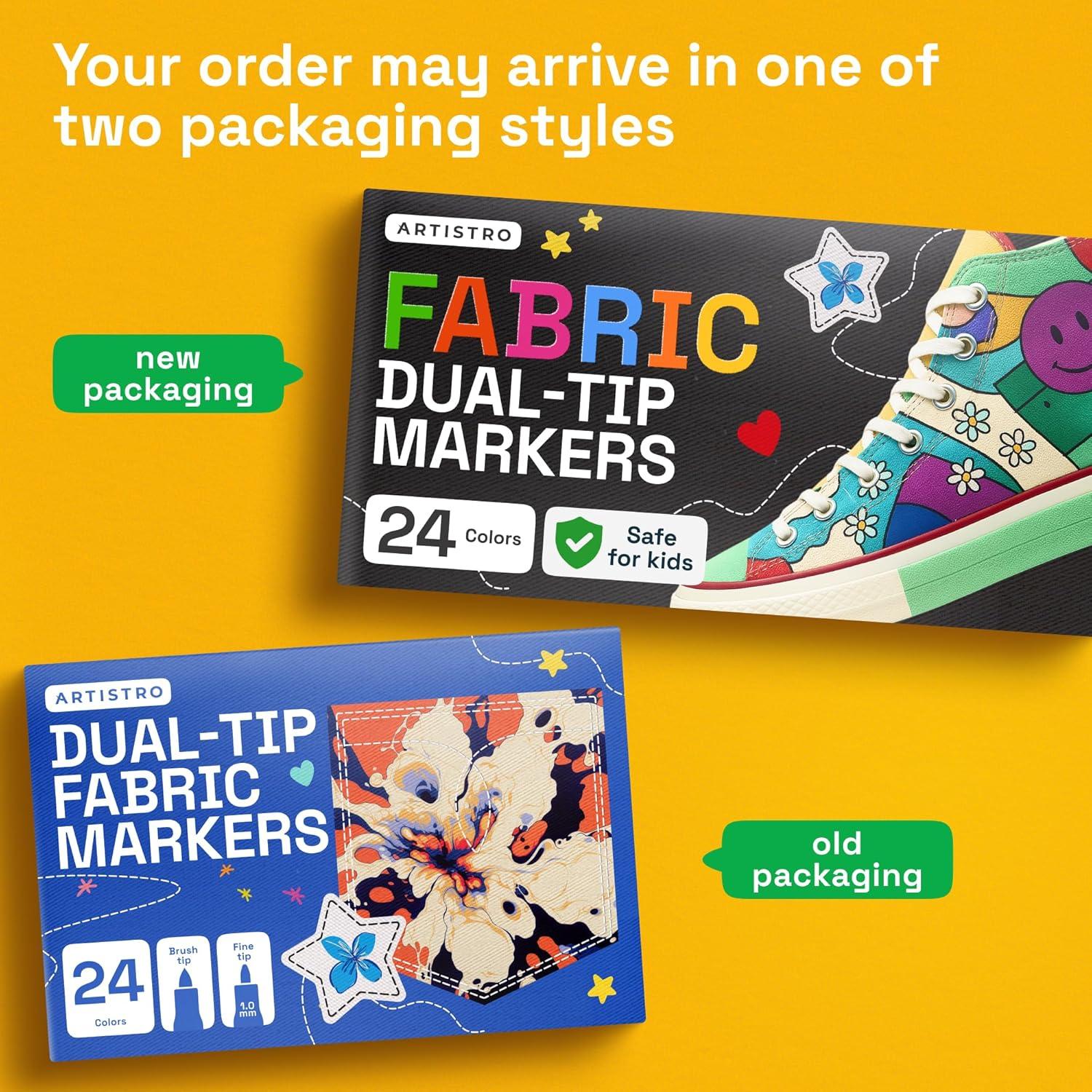 imageARTISTRO 2 White DualTip Fabric Markers  Fabric Decorating Kit  Permanent for Clothes  Acrylic Paint Pens for Sneakers Bags Shoes Textile Canvas Sewing Craft DIY  Brush and Fine Tip24