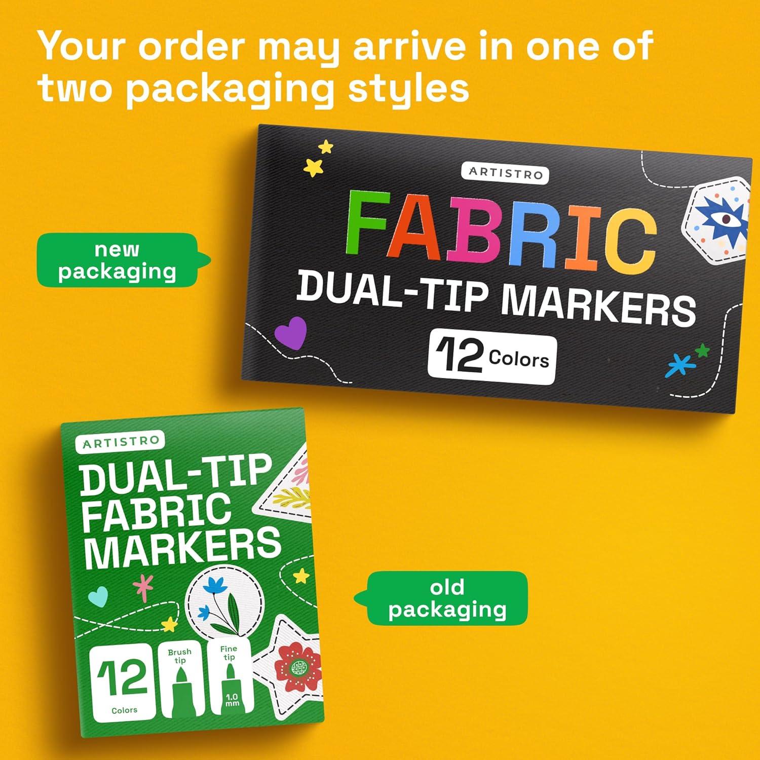 imageARTISTRO 2 White DualTip Fabric Markers  Fabric Decorating Kit  Permanent for Clothes  Acrylic Paint Pens for Sneakers Bags Shoes Textile Canvas Sewing Craft DIY  Brush and Fine Tip12
