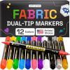 imageARTISTRO 2 White DualTip Fabric Markers  Fabric Decorating Kit  Permanent for Clothes  Acrylic Paint Pens for Sneakers Bags Shoes Textile Canvas Sewing Craft DIY  Brush and Fine Tip12