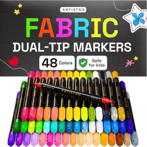 imageARTISTRO 2 White DualTip Fabric Markers  Fabric Decorating Kit  Permanent for Clothes  Acrylic Paint Pens for Sneakers Bags Shoes Textile Canvas Sewing Craft DIY  Brush and Fine Tip48