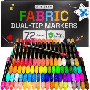 imageARTISTRO 2 White DualTip Fabric Markers  Fabric Decorating Kit  Permanent for Clothes  Acrylic Paint Pens for Sneakers Bags Shoes Textile Canvas Sewing Craft DIY  Brush and Fine Tip72