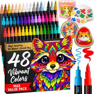 imageARTISTRO 48 Acrylic Paint Markers  Paint Pens for Drawing Brush  Fine Tips  For Fabric Rock Glass Wood DIY Eggs  Art amp Craft Supplies for Adults Teens Kids  Easter Basket Stuffers