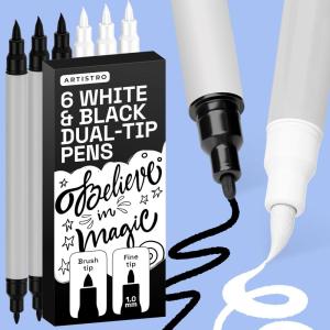 imageARTISTRO Acrylic Paint Pens  Dual Tip Markers  Brush amp Fine Tip Paint Pens for Calligraphy Crafts Greeting Cards Ornament Decor DIY Art BlackampWhiteBlackWhite