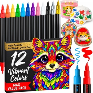 image:imageARTISTRO 12 Acrylic Paint Markers  Paint Pens for Drawing Brush  Fine Tips  For Fabric Rock Glass Wood DIY Eggs  Art amp Craft Supplies for Adults Teens Kids  Easter Basket Stuffers