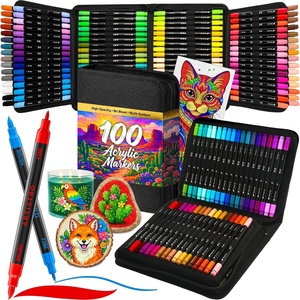 image:imageARTISTRO 100 DualTip Acrylic Paint Pens With Storage Bag  Markers With Brush  Fine Precision Tips  Multisurface Painting for Fabric Rock Glass Wood amp More